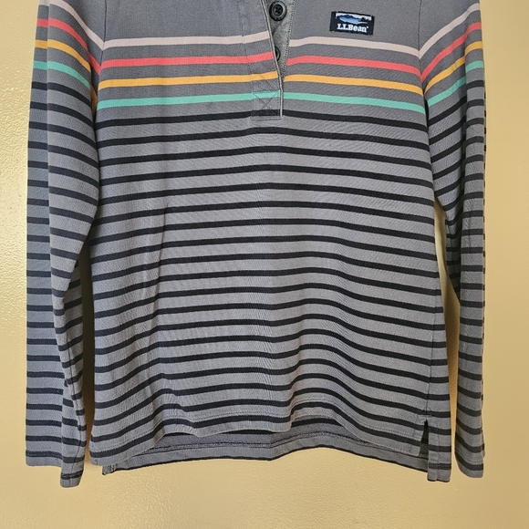 LL Bean Cotton Rugby Henley XS Grey Rainbow Stripe Granola Girl Outdoorsy Nature - Picture 5 of 13